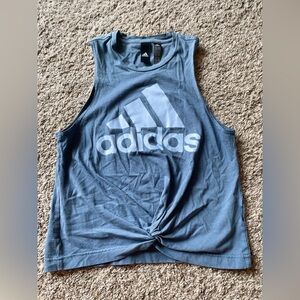 ADIDAS Womens Cropped Twist Front Tank Top Size XS Gray/Blue